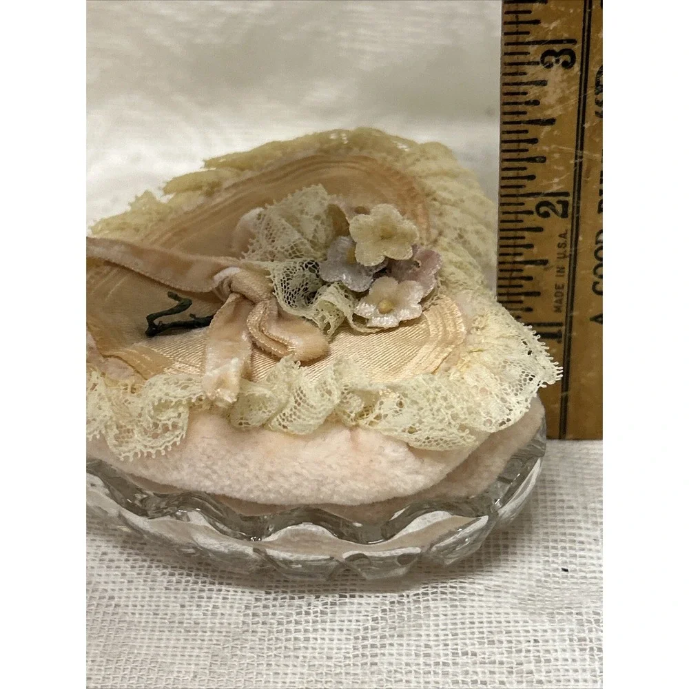 Lead CRYSTAL Heart Shaped Dish With Powder Puffs Trinkets Tray Cosmetics Zajecar